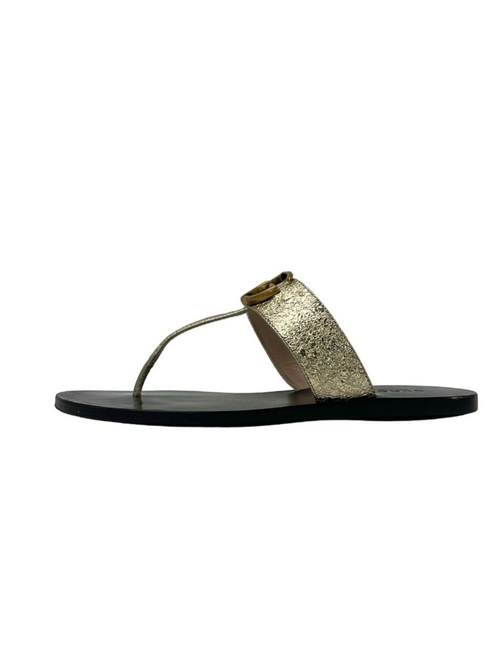 Gucci Sandals GG Marmont Gold Black Thong